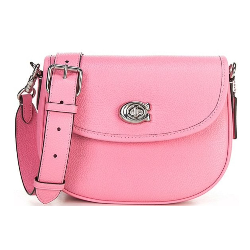 NWT COACH Willow Pebbled Vivid Pink Leather Saddle Crossbody Bag w/ 2 Straps